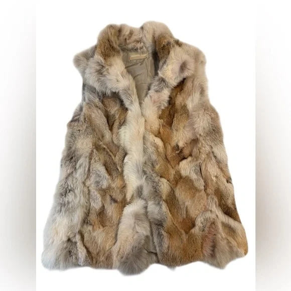 Rare Michael Kors Pieced Coyote Patchwork Vest Genuine Fur Cream Gold Beige Sz M - Picture 8 of 16